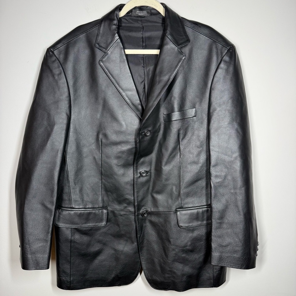 Stafford 100% Genuine Leather Blazer Jacket Black 3-Button Men’s Size L